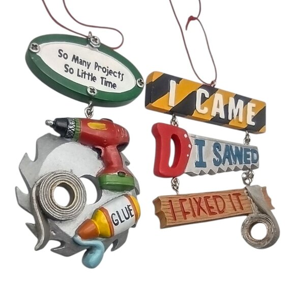 Handyman & DIY-Themed Hanging Ornaments Set Of 2 Fun Craft Tools Design Resin 4" - Picture 6 of 8